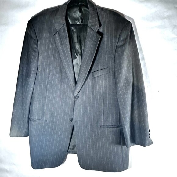 Claiborne Size 46R 46S Pin Striped Blazer Wool Black Gray - Picture 2 of 10